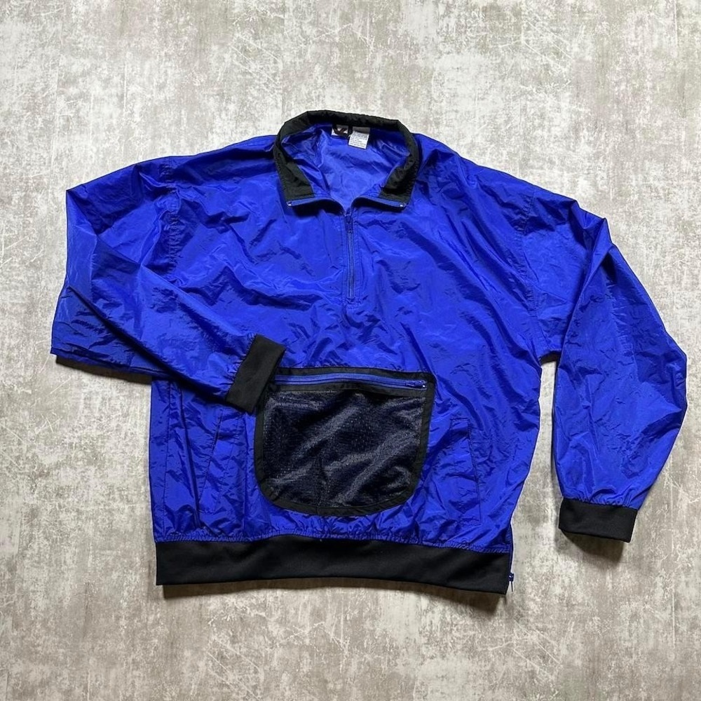 Pro Spirit Windbreaker Men L Blue Vintage Quarter Zip Mesh Pocket Pullover